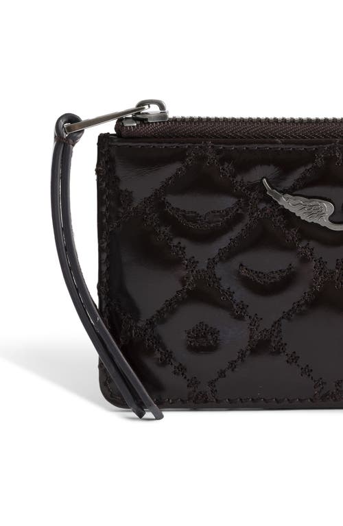 Zadig & Voltaire Vintage Monogram Quilted Leather Zip Card Case In Brown