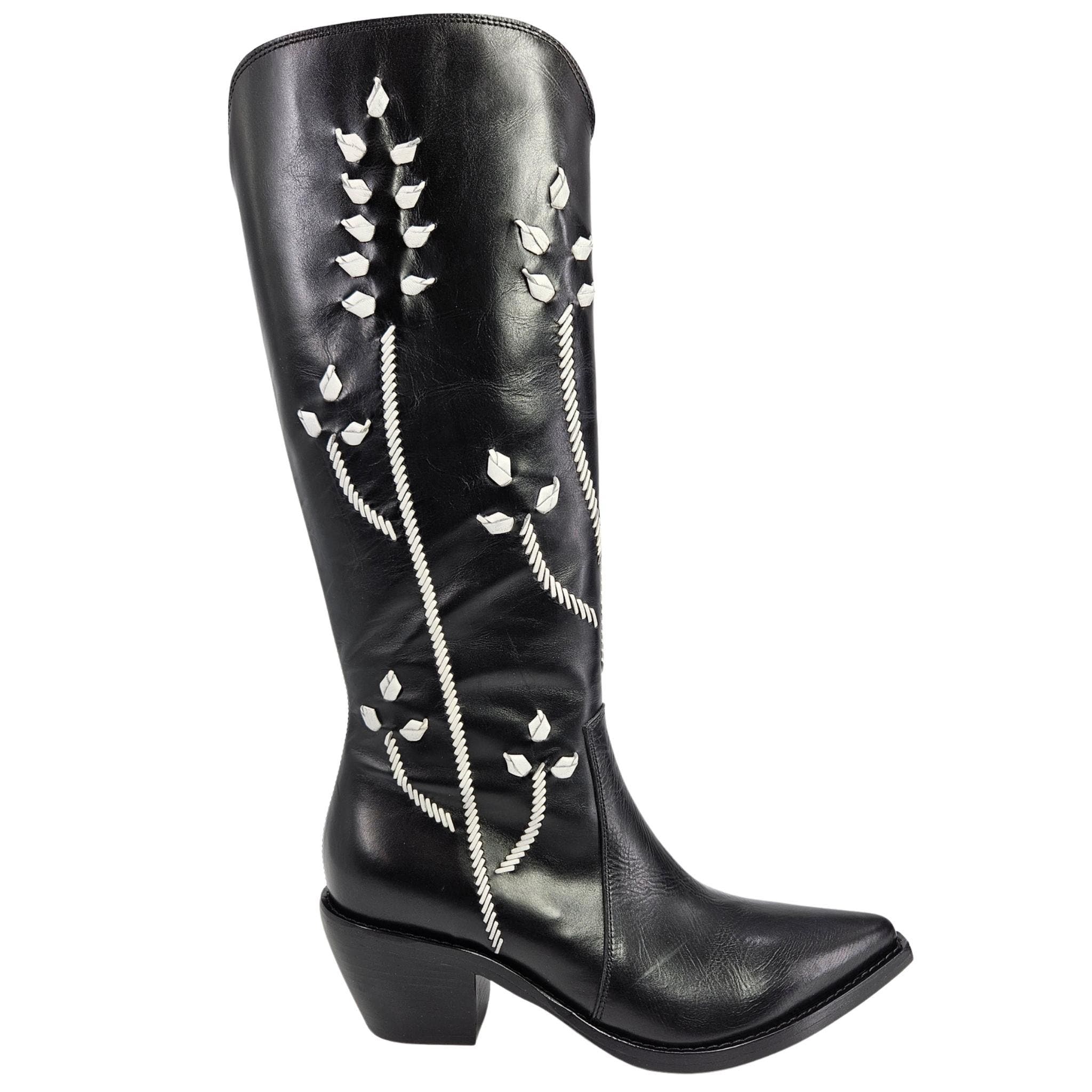 Cowboy Tall Boots with Floral Embroidery, Main, color, black