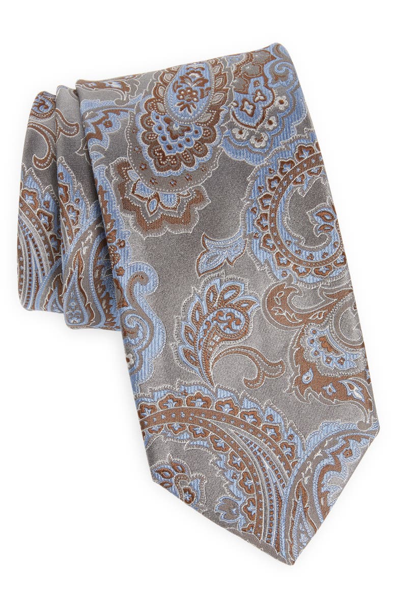 Eton Silk Paisley Tie, Main, color, Black