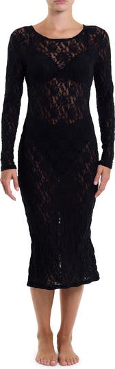 Signature Long Sleeve Sheer Lace Midi Dress