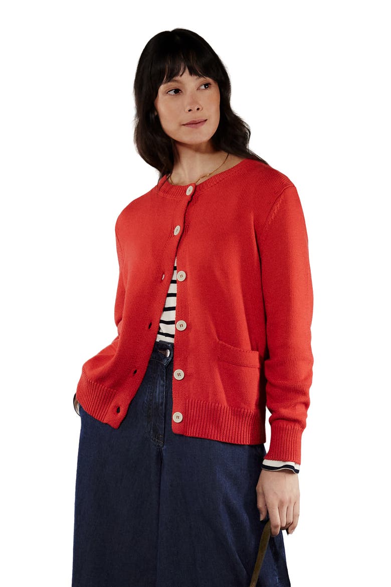 Long Sleeve Cotton Crew Neck Cardigan, Alternate, color, Orange Red