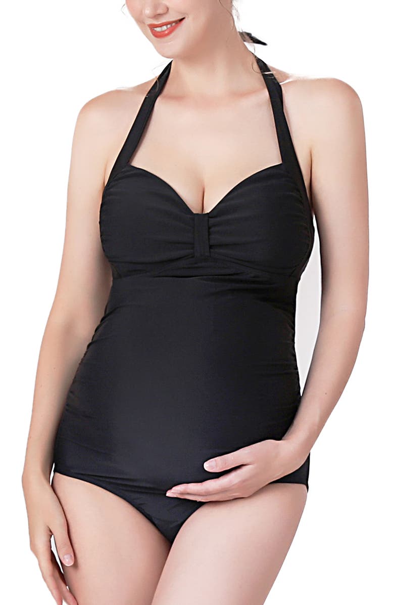 Kimi & Kai Dana UPF 50+ One-Piece Maternity Swimsuit, Main, color, Black