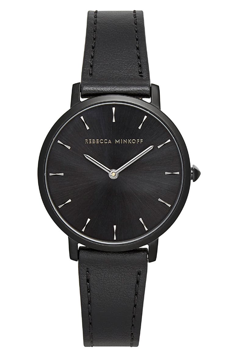 Major Leather Strap Watch, 35mm, Main, color, BLACK