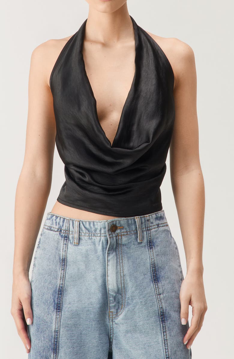 NASTY GAL Plunge Cowl Neck Satin Halter Top, Main, color, 