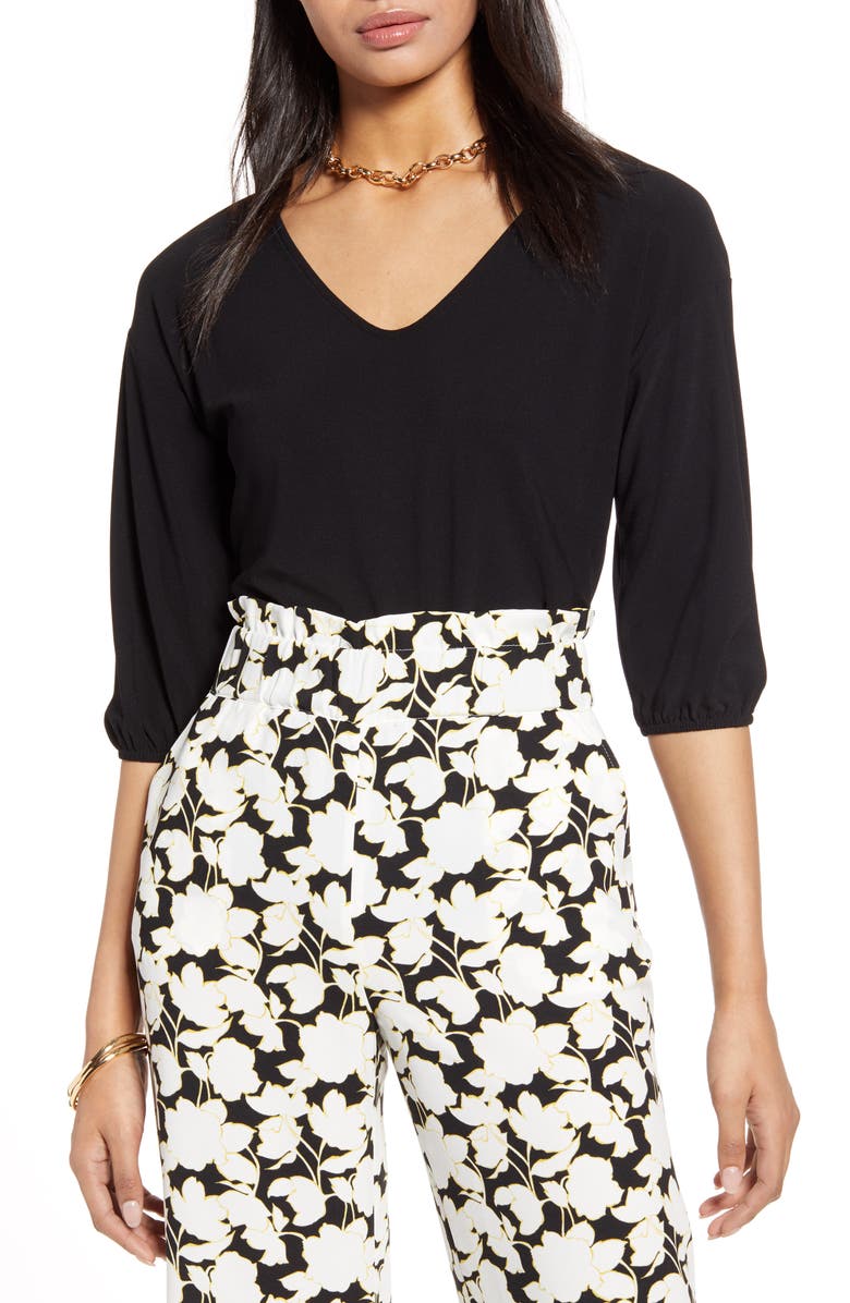 Halogen<sup>®</sup> V-Neck Puff Sleeve Knit Top, Main, color, 