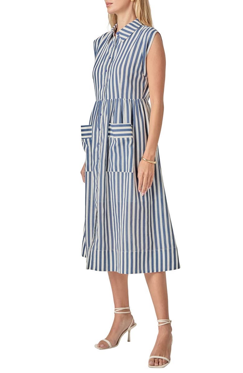 English Factory Stripe Sleeveless Seersucker Midi Shirtdress, Alternate, color, Navy/ White