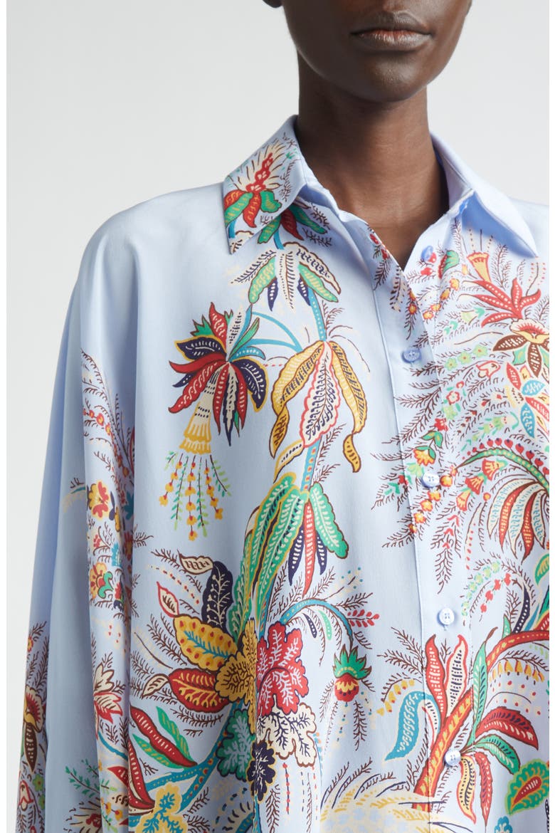 Paisley Print Handkerchief Hem Silk Button-Up Shirt, Alternate, color, PRINT ON PALE BLUE BASE