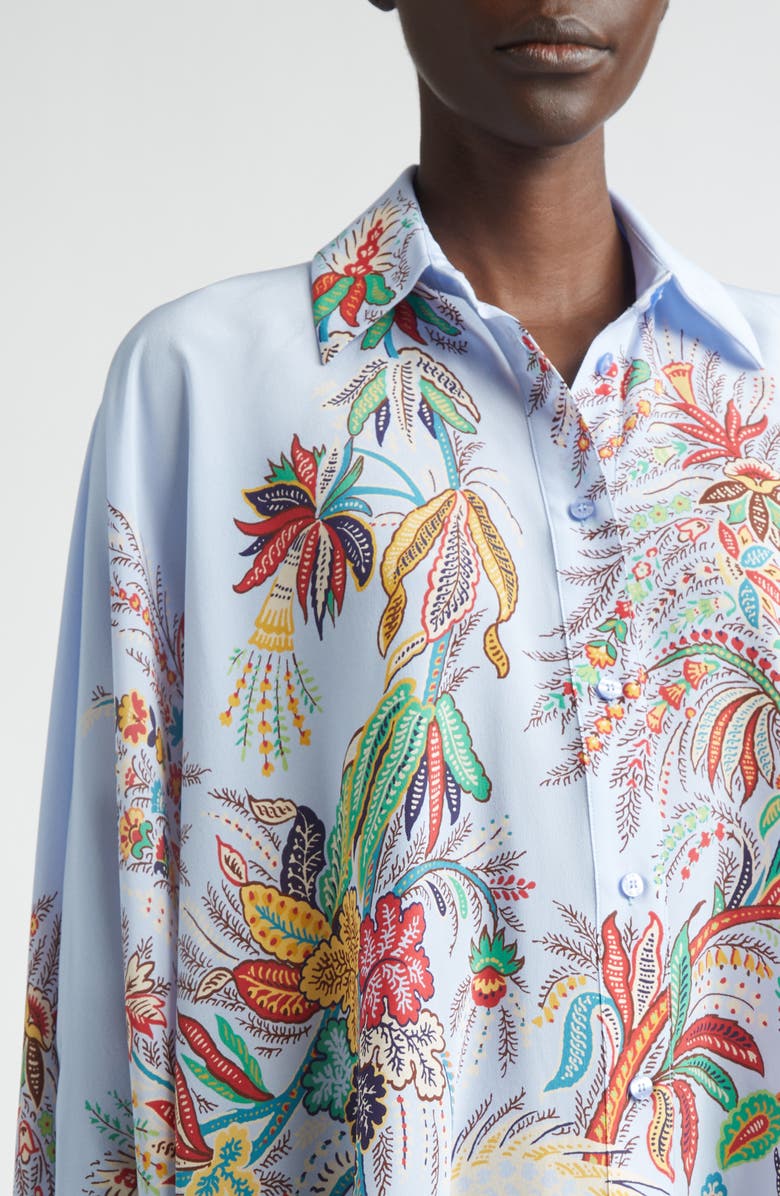 Etro Paisley Print Handkerchief Hem Silk Button-Up Shirt, Alternate, color, Print On Pale Blue Base