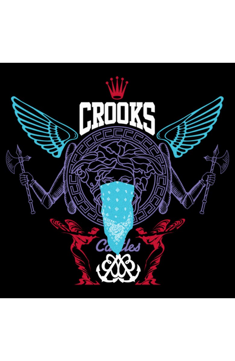 Crooks & Castles Men's Crooks & Castles Abstract Medusa Purple and Blue Logo Graphic T-Shirt, Alternate, color, Black