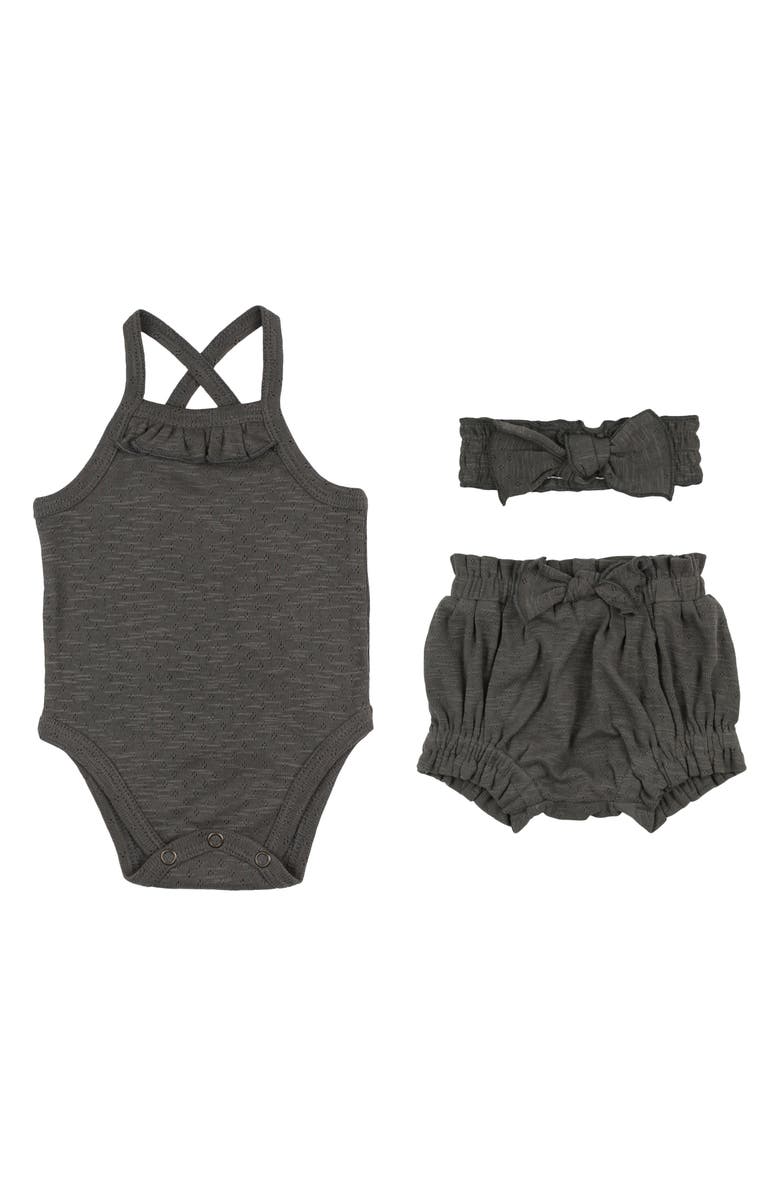 L'ovedbaby Organic Cotton Pointelle Bodysuit, Bloomers & Headband Set, Main, color, 