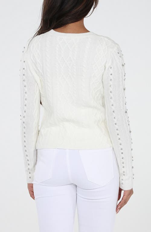 Rain And Rose Beaded Embellished Cable Stitch Sweater In White