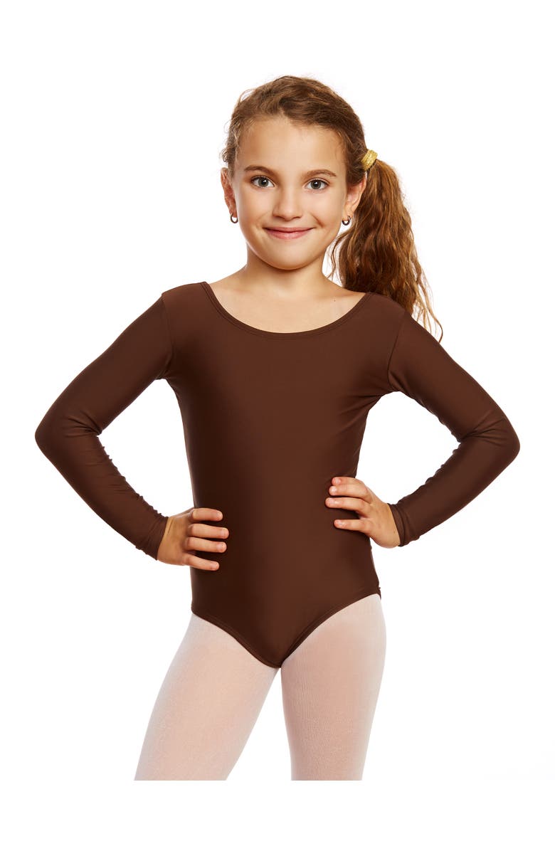 Leveret Girls Long Sleeve Leotard, Main, color, Brown