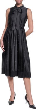KARL LAGERFELD PARIS Printed Tie Neck Satin Midi Dress