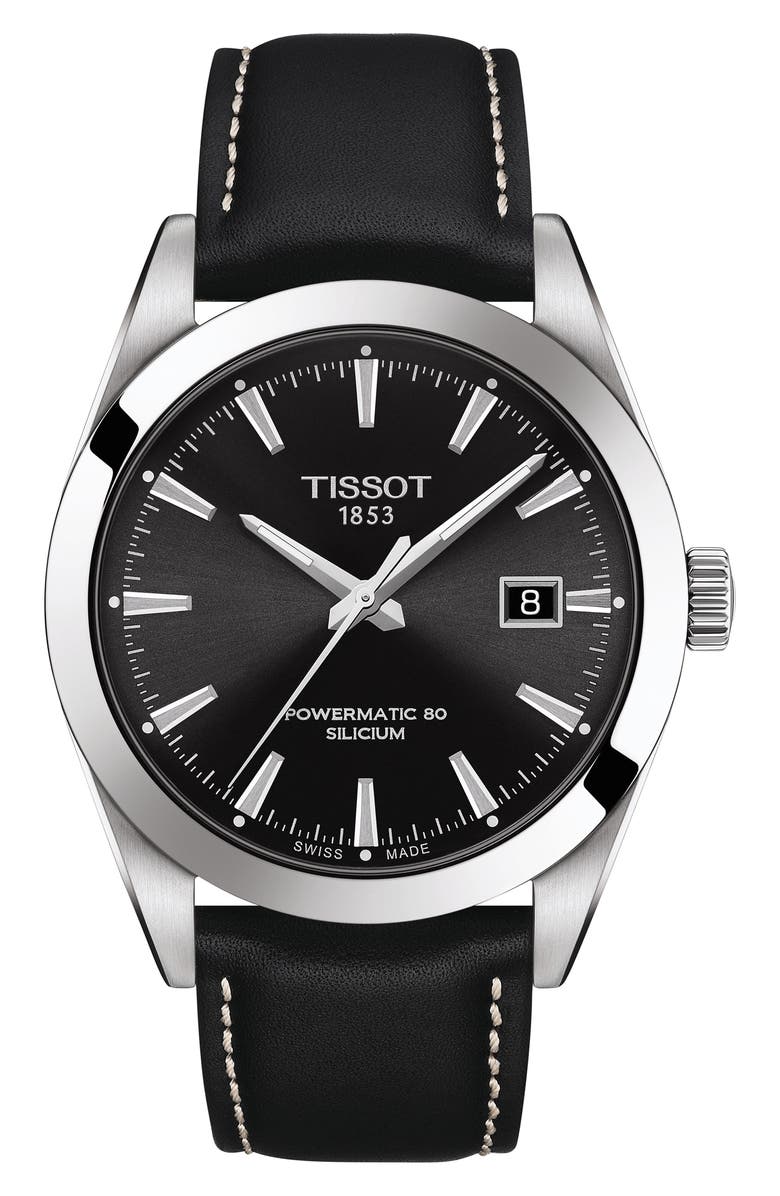 Tissot T-Classic Powermatic 80 Leather Strap Watch, 40mm, Main, color,