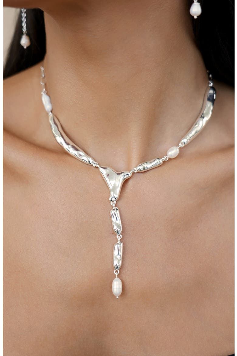 Freshwater Pearl Lariat Necklace, Alternate, color, SILVER