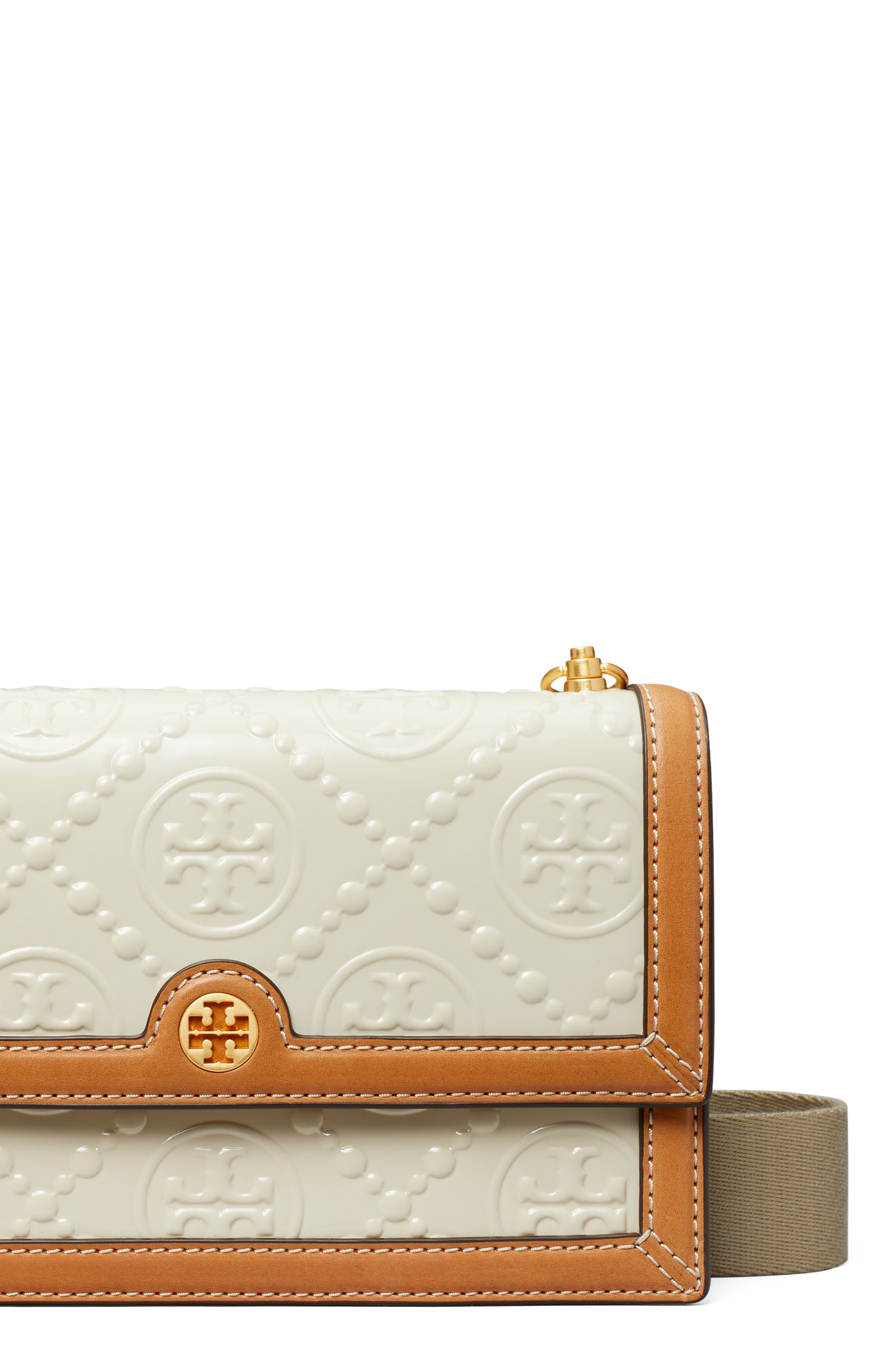 Tory Burch Mini T Monogram Embossed Patent Leather Shoulder Bag, Alternate, color, 