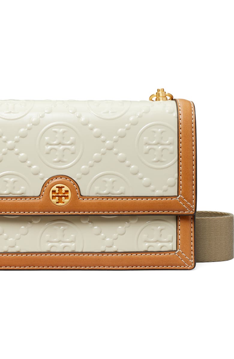 Tory Burch Mini T Monogram Embossed Patent Leather Shoulder Bag, Alternate, color,