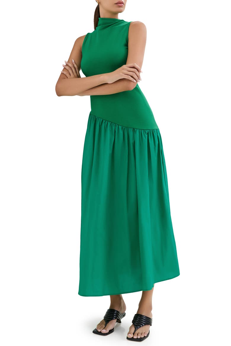 Hutton Sleeveless Mixed Media Maxi Dress, Alternate, color, GRASS GREEN