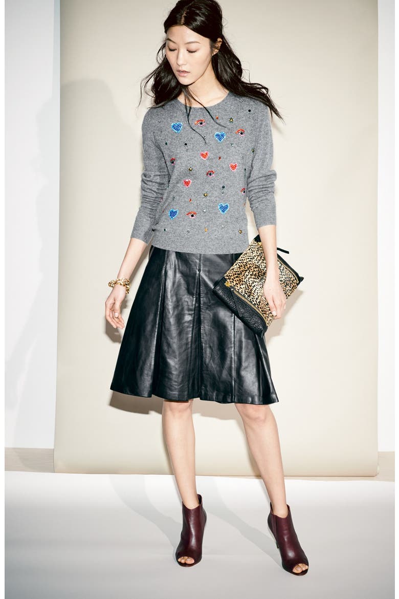 Pleat Leather Skirt, Alternate, color, BLACK