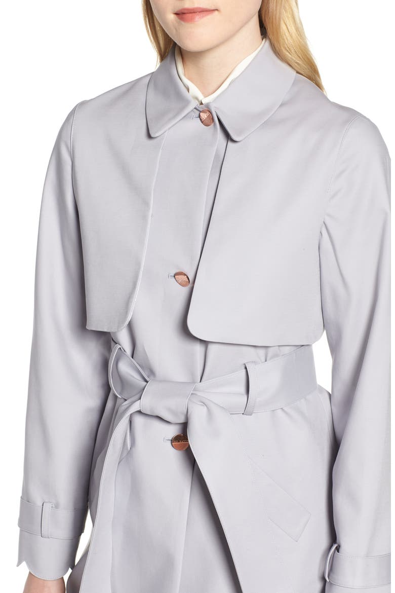 Scallop Detail Trench Coat, Alternate, color, GREY