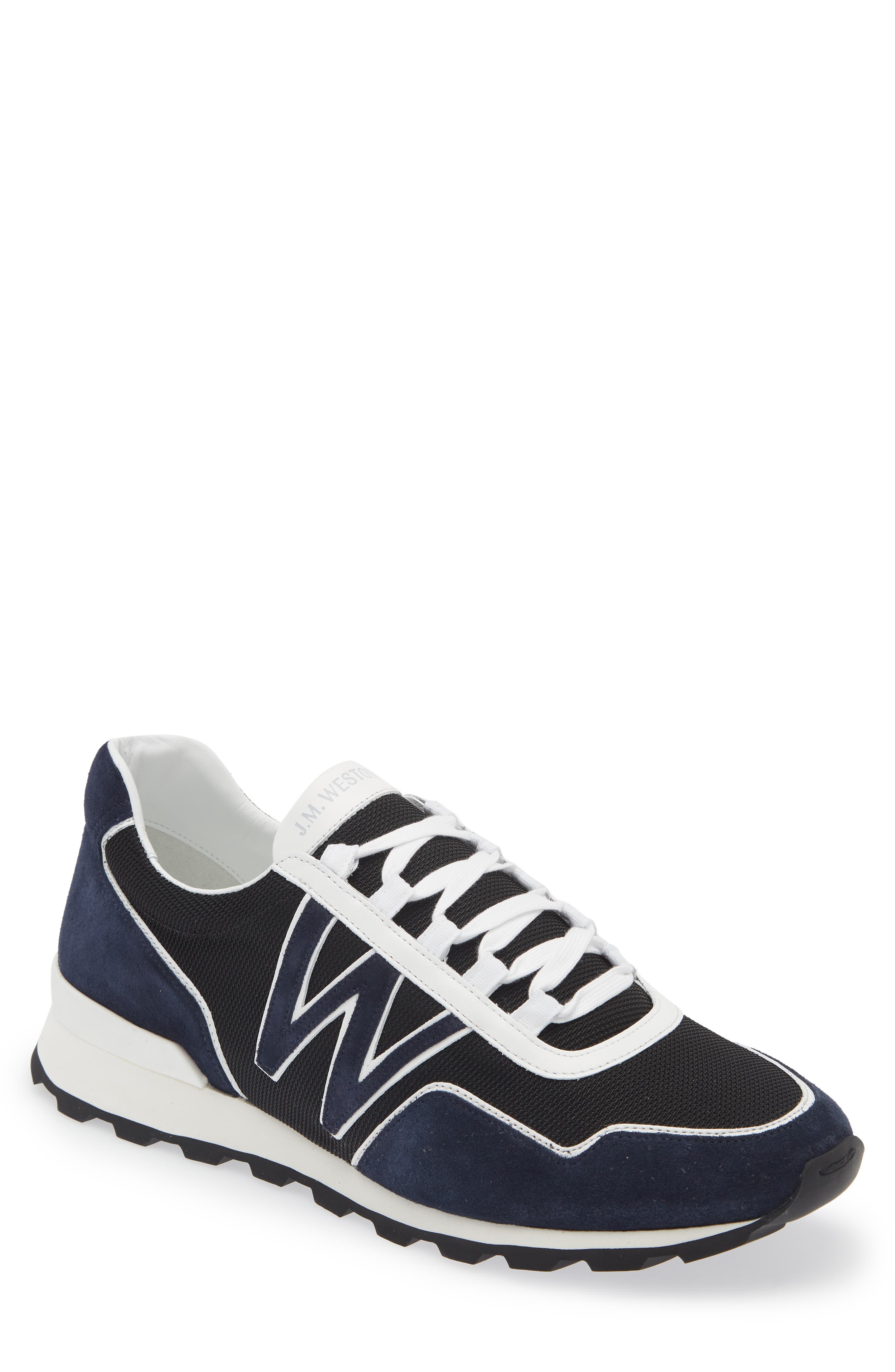 JM WESTON On My Way Ghillies Sneaker, Main, color, Black/ White/ Navy