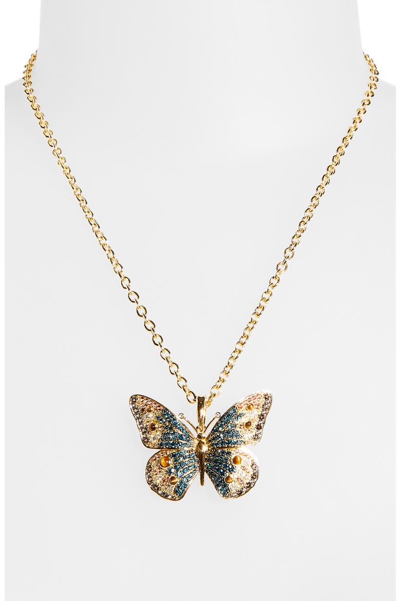 Buckeye Butterfly Pendant Necklace, Alternate, color, DIAMOND/ TIGER EYE/ TURQUOISE