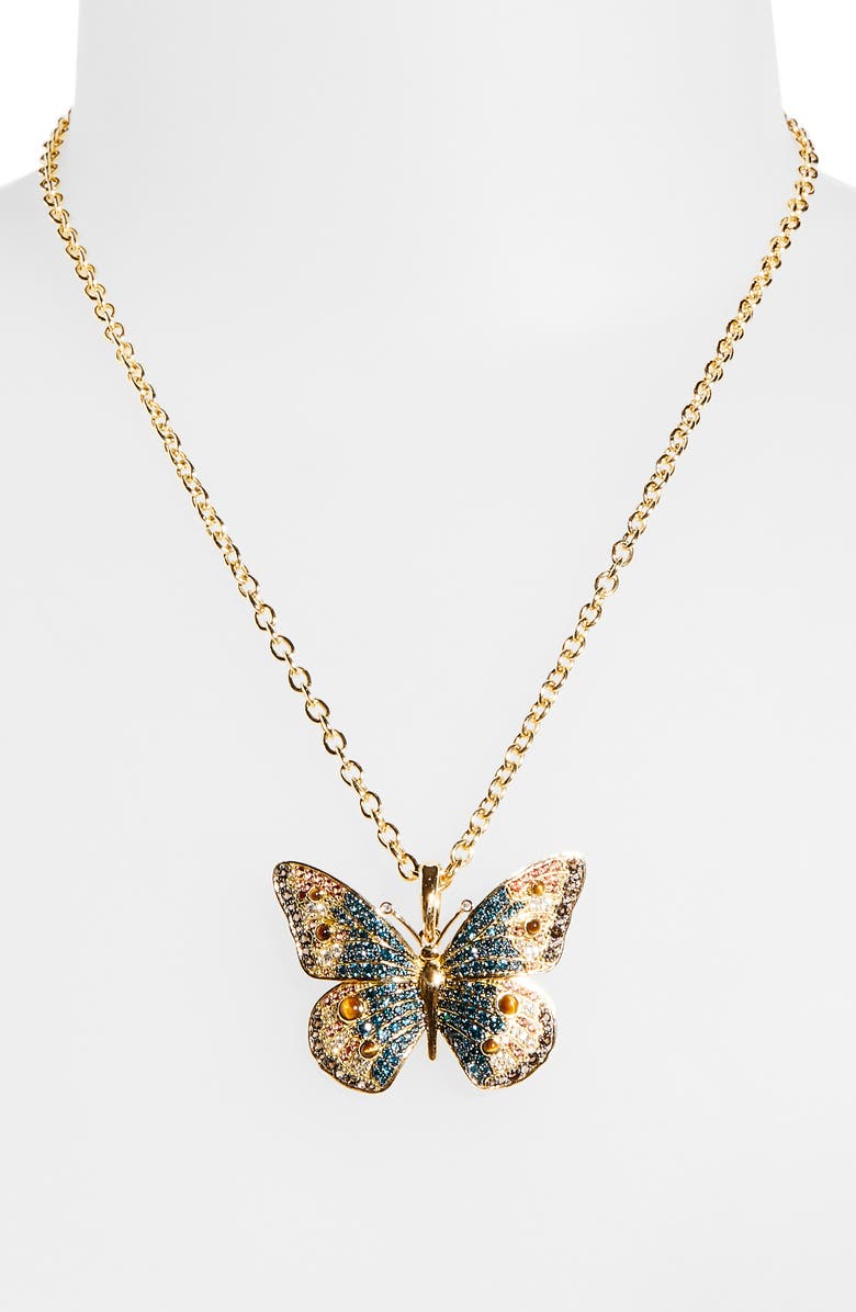 Grace Winfrey Buckeye Butterfly Pendant Necklace, Alternate, color, Diamond/ Tiger Eye/ Turquoise