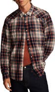 Lucky Brand Indigo Plaid Flannel Snap-Up Western Shirt