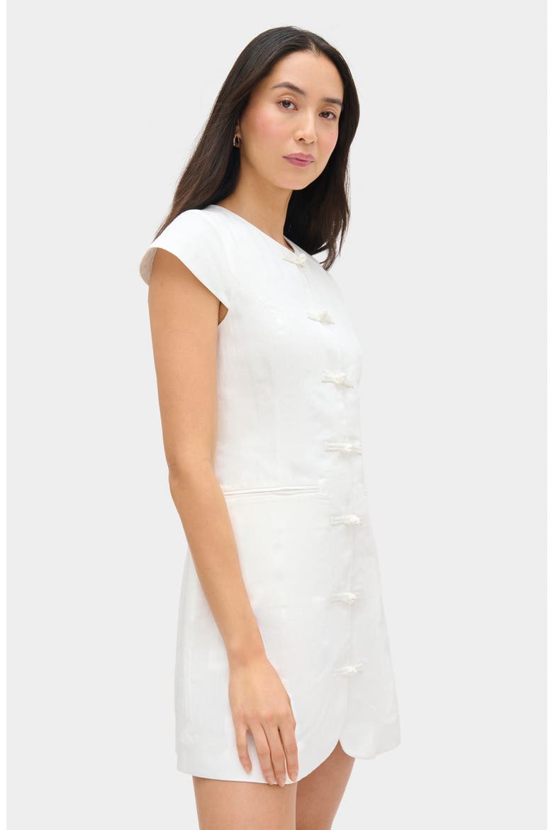 embellished linen cap sleeve dress Midi Length Linen Wrap Dress with Cap Sleeve