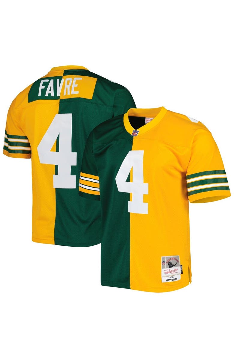 Mitchell & Ness Men's Mitchell & Ness Brett Favre Green/Gold Green Bay Packers 1996 Split Legacy Replica Jersey, Main, color, 
