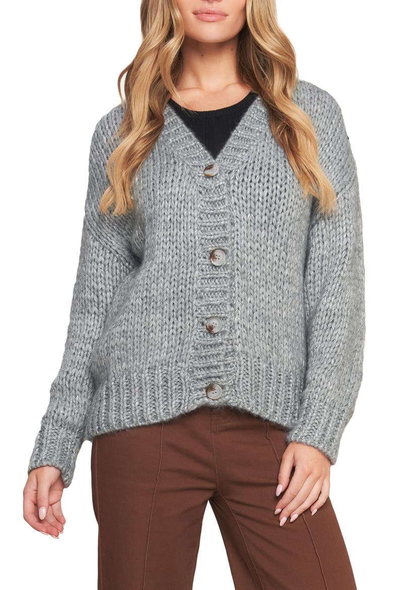 Shimmer V-Neck Cardigan, Main, color, GREY/SILVER