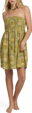 Billabong Tropical Haze Smocked Strapless Minidress