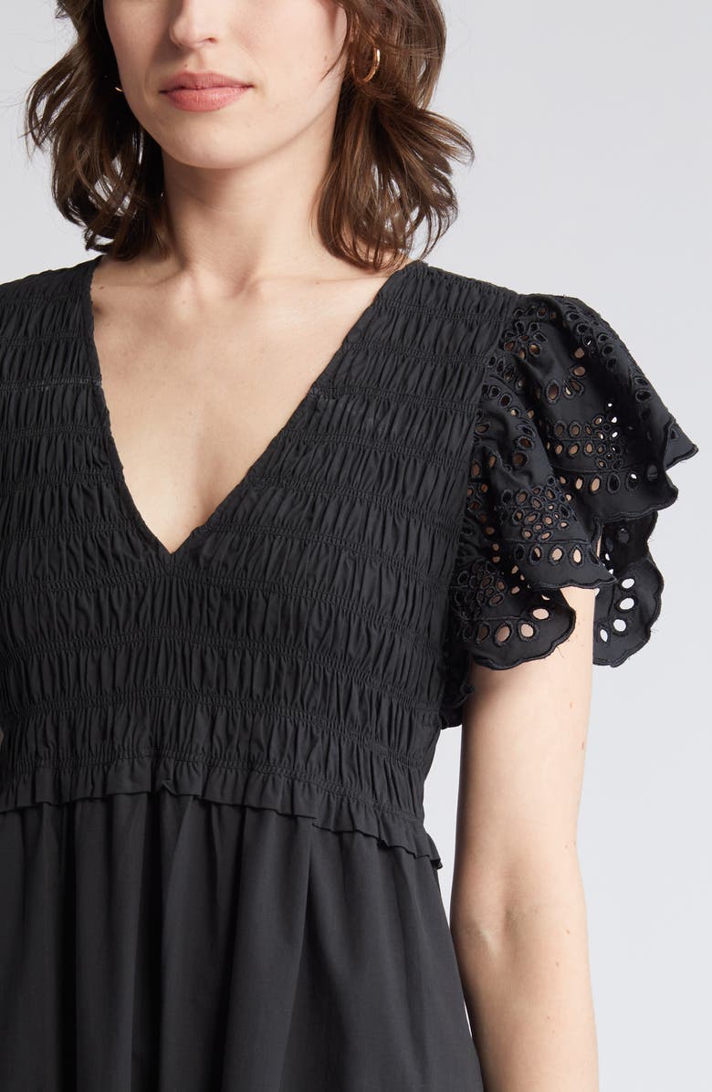 Rails Clementine Eyelet Smocked Cotton Blend Midi Dress, Alternate, color,