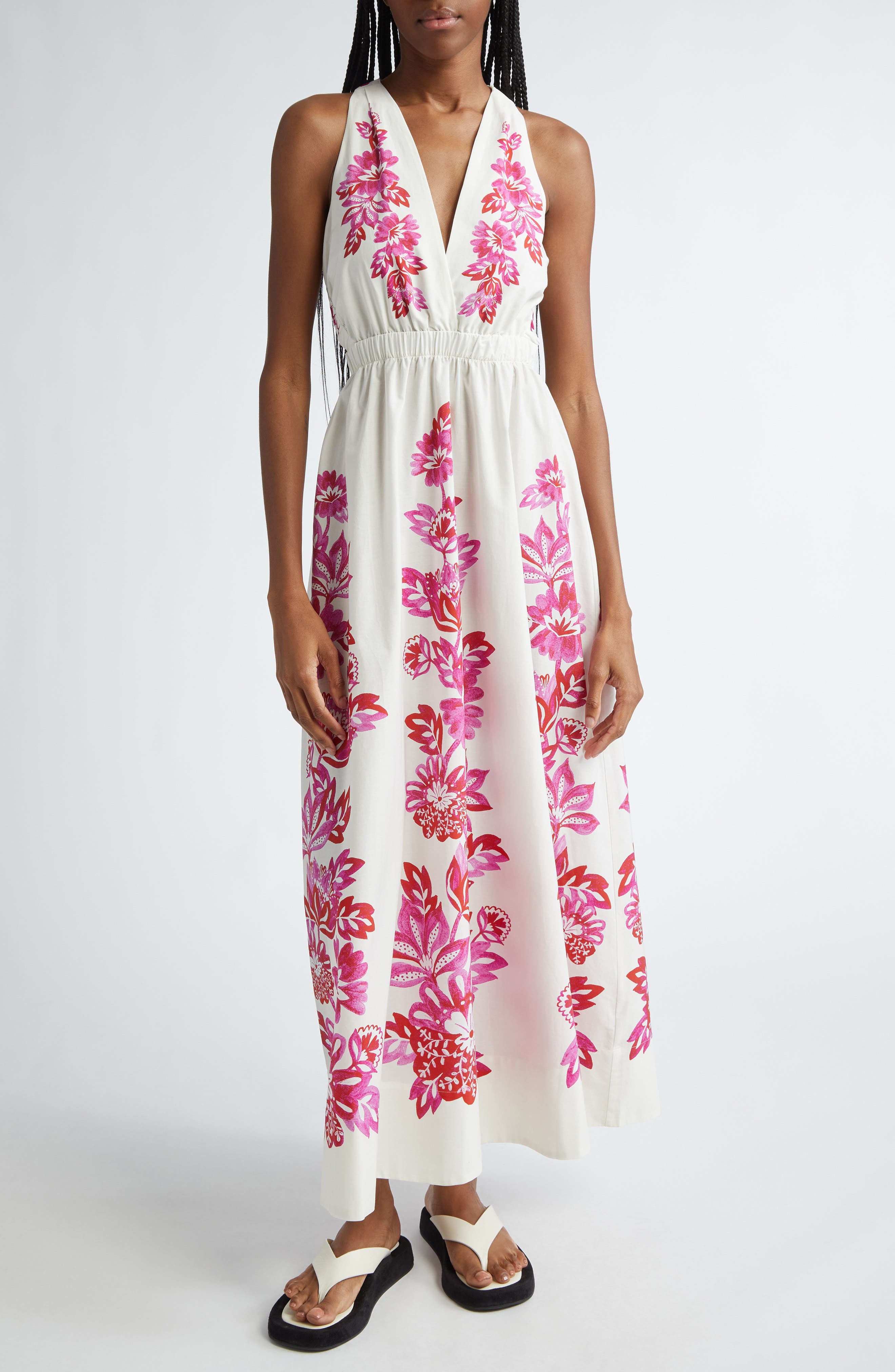 FARM Rio Flowerful Birds Plunge Cotton Sundress (Women) | Nordstromrack