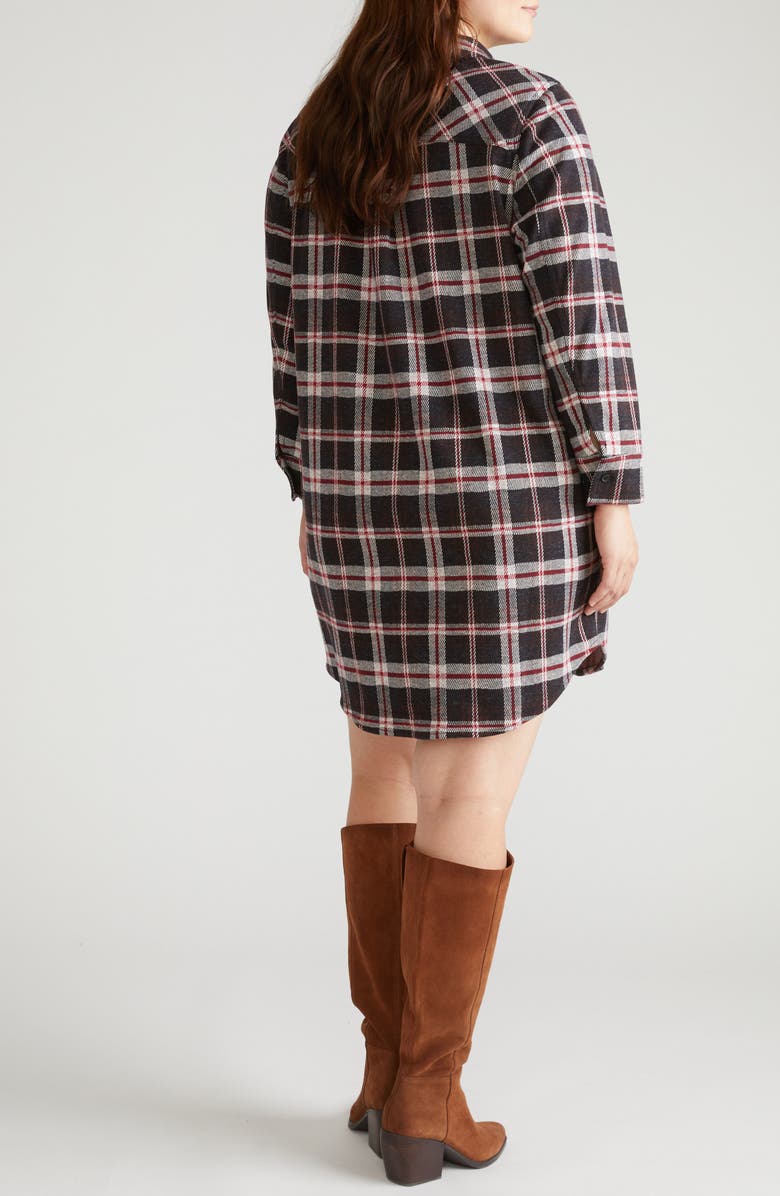 Universal Standard Long Sleeve Check Flannel Shirtdress, Alternate, color, Black/ Poppy Plaid Red