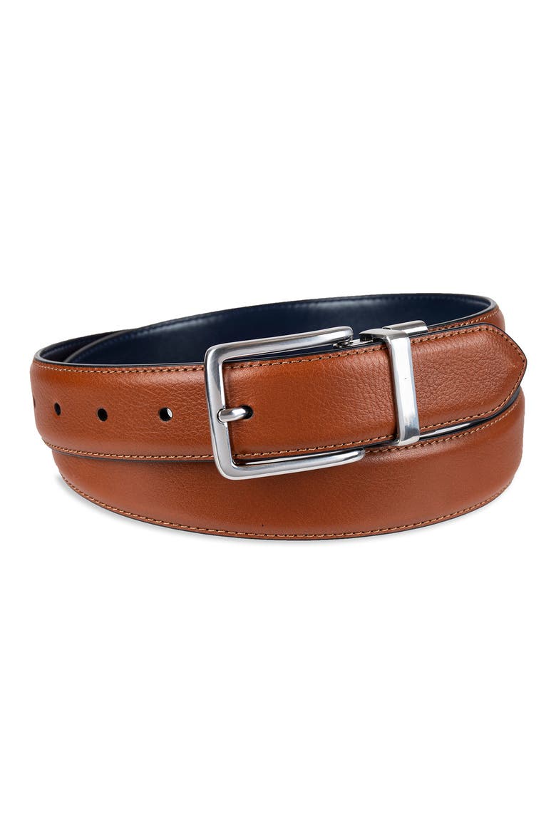 Reversible Feather Edge Leather Belt, Alternate, color, COGNAC/ NAVY