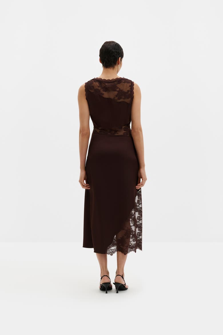 Desire Lace Trimmed Cut Out Midi Dress, Alternate, color, Espresso