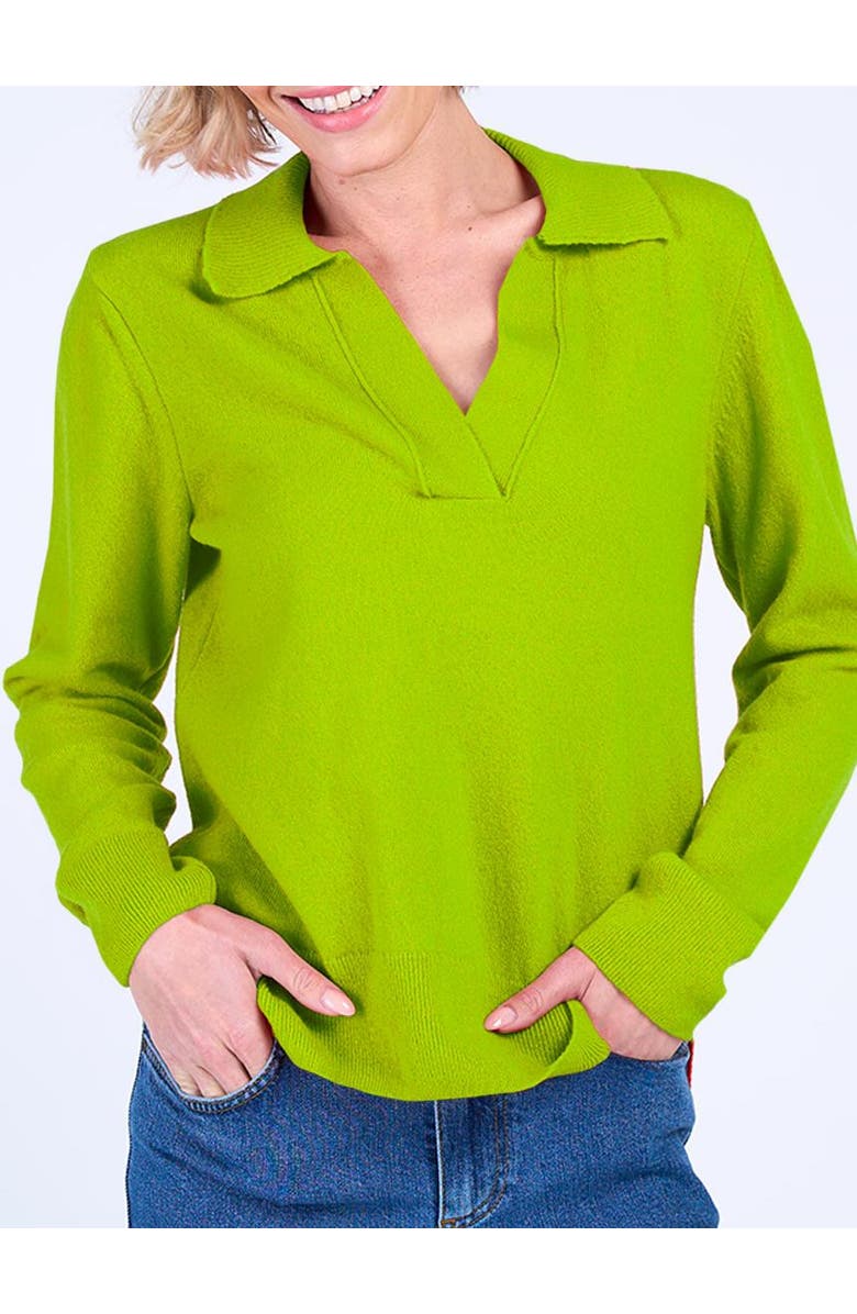 Kettlewell Long Sleeve Collared V-Neck Sweater, Alternate, color, Parrot Green