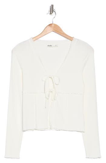 Elodie Tie Front Long Sleeve Crop Top In Off White