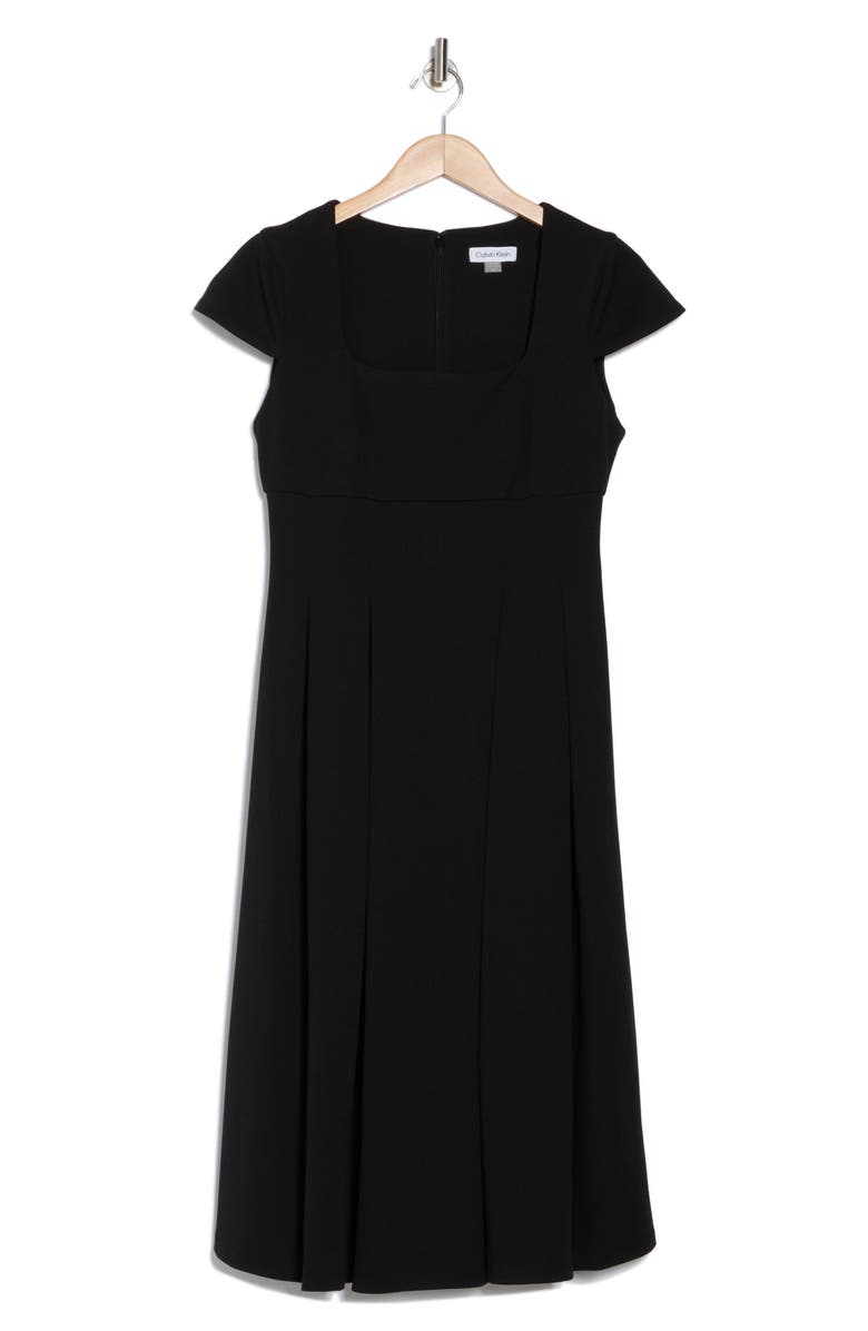 Calvin Klein Short Sleeve Midi Fit & Flare Dress, Alternate, color, Black