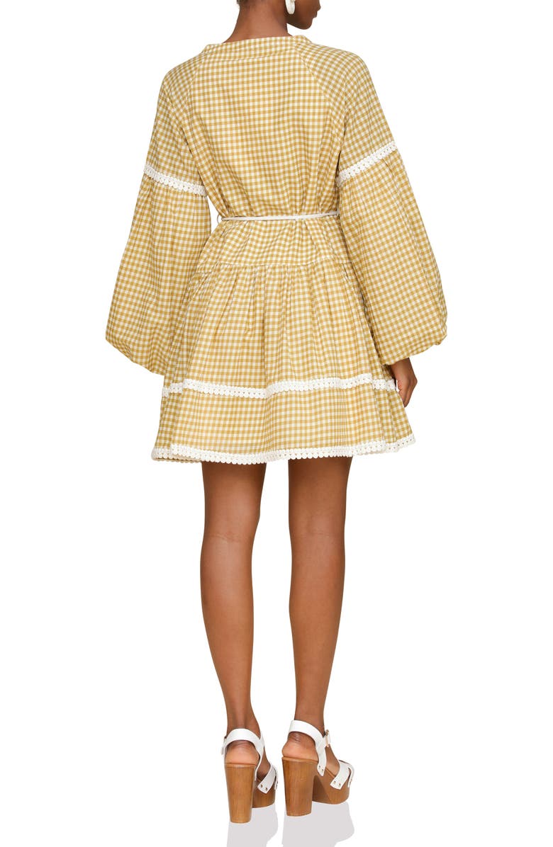 Avec Les Filles Gingham Print Long Sleeve Minidress, Alternate, color, Olio Gingham