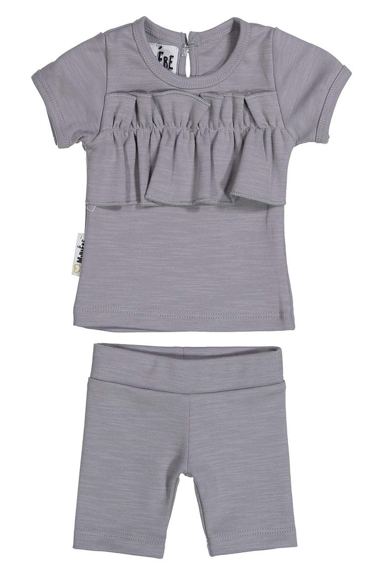 Kids' Ruffle Top & Bike Shorts Set, Main, color, GREY