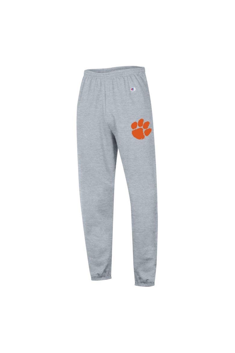 Men's Champion  Heather Gray Clemson Tigers Powerblend Banded Fleece Sweatpants, Alternate, color, Heather Gray