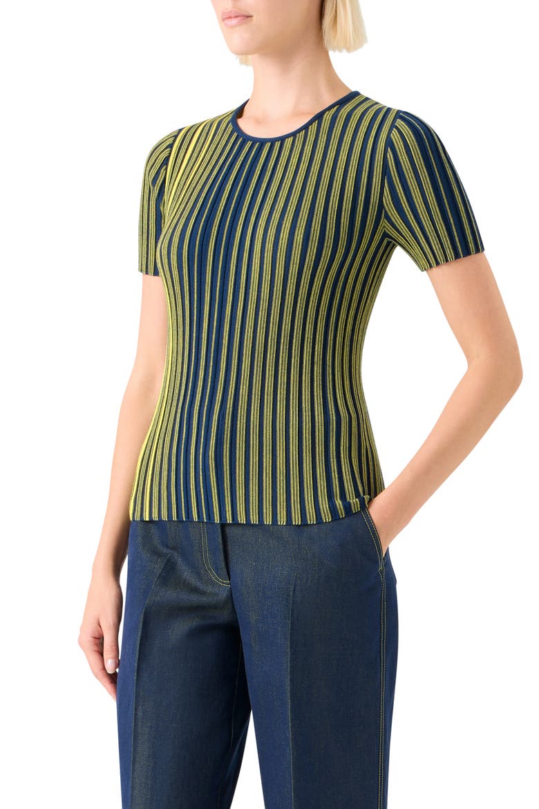 Stripe Virgin Wool Sweater, Alternate, color, COBALT BLUE-YELLOW