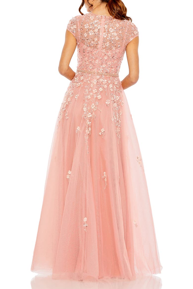 Floral Embellished High Neck Cap Sleeve A Line Gown, Alternate, color, Rose