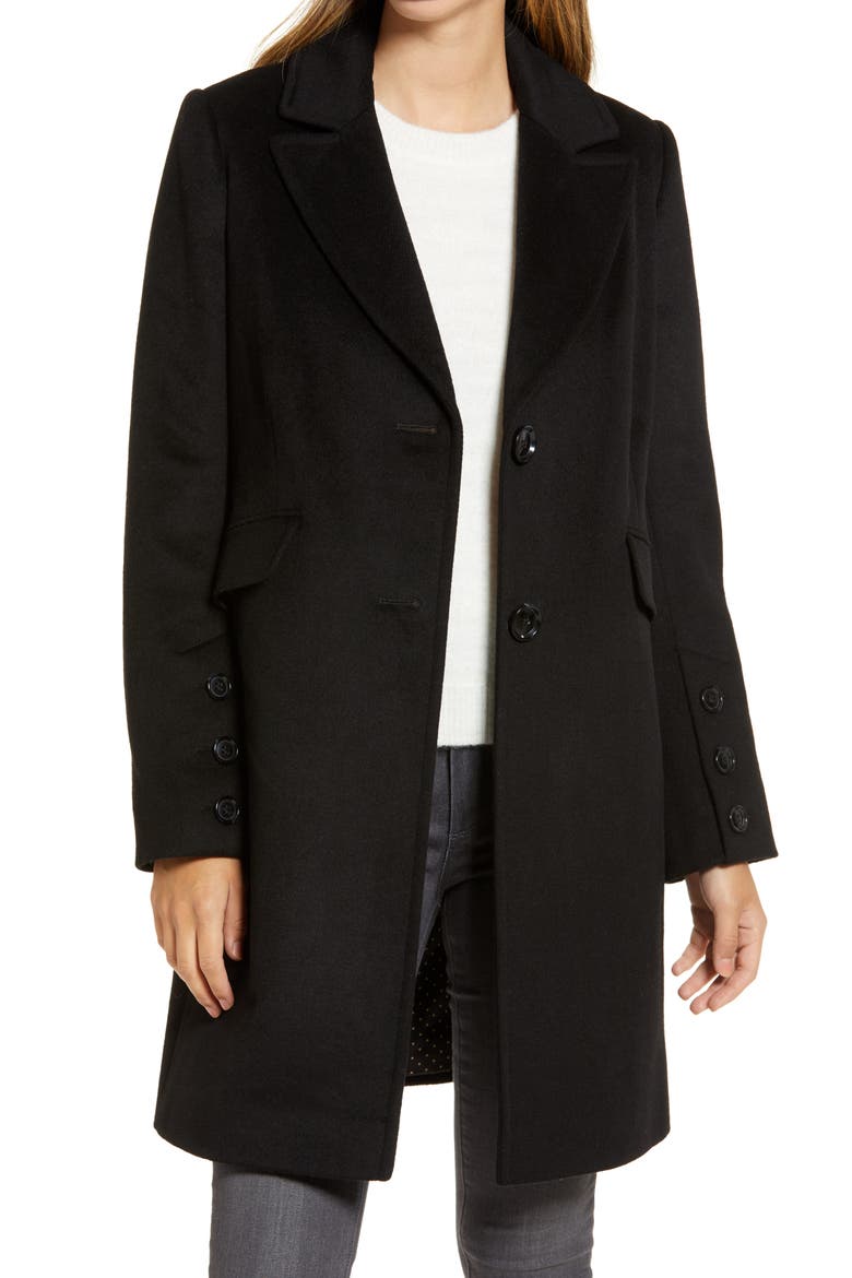 Notched Collar Wool Blend Coat, Main, color, BLACK