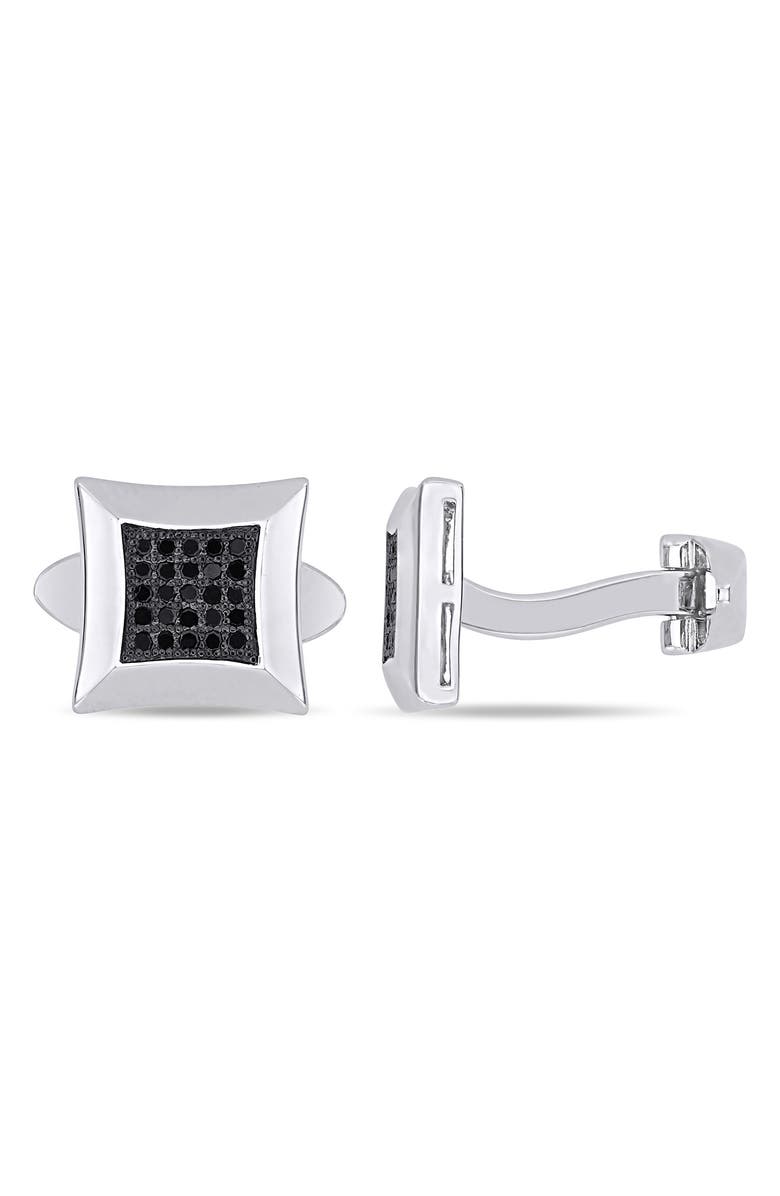 DELMAR Men's Sterling Silver Pavé Black Diamond Cuff Links - 0.25 ctw., Main, color,