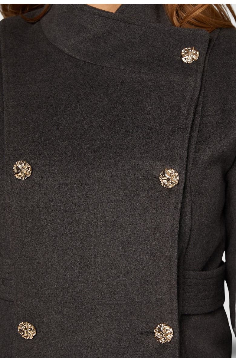 Wallis Double Breasted Tab Detail Funnel Coat, Alternate, color, Dark Grey