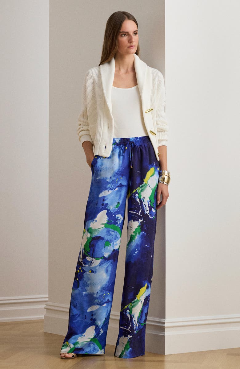 Lauren Ralph Lauren Abstract Print Wide Leg Pull-On Pants, Alternate, color, Blue/ Multi
