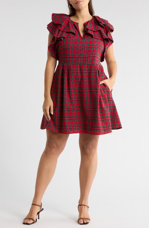Arvada Plaid Ruffle Minidress (Plus)